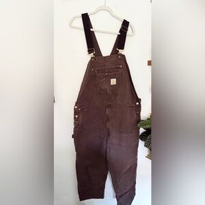 Carhartt Bib Overalls 50x30 Double Knee Duck Canvas Dark Brown Unlined Utility